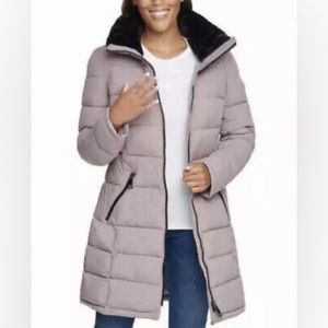 Andrew Marc Women's Long Stretch Quilted Parka Fig Hooded Winter Coat Size Large